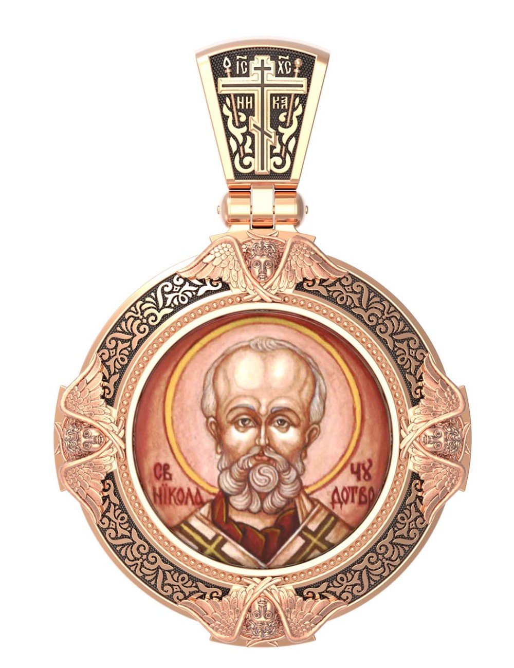 Образок из золота c эмалью, иконописью и темперой