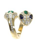 Кольцо из лимонного золота c бриллиантами, сапфиром и малахитом