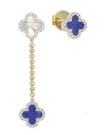 Серьги из лимонного золота c бриллиантами, лазуритом и перламутром