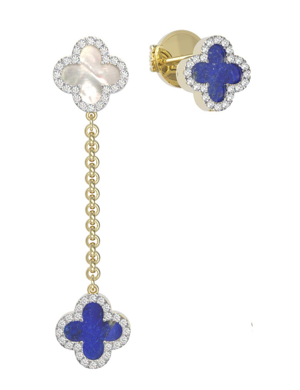 Серьги из лимонного золота c бриллиантами, лазуритом и перламутром