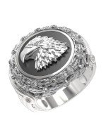 Кольцо из белого золота c бриллиантами и ониксом