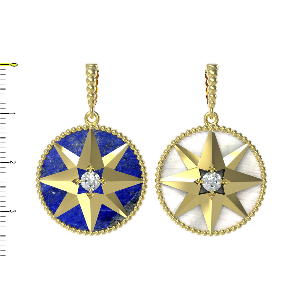 Подвеска из лимонного золота 585 пробы c фианитом, лазуритом и перламутром