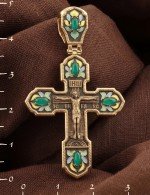 Крест из золота c эмалью и хризопразом