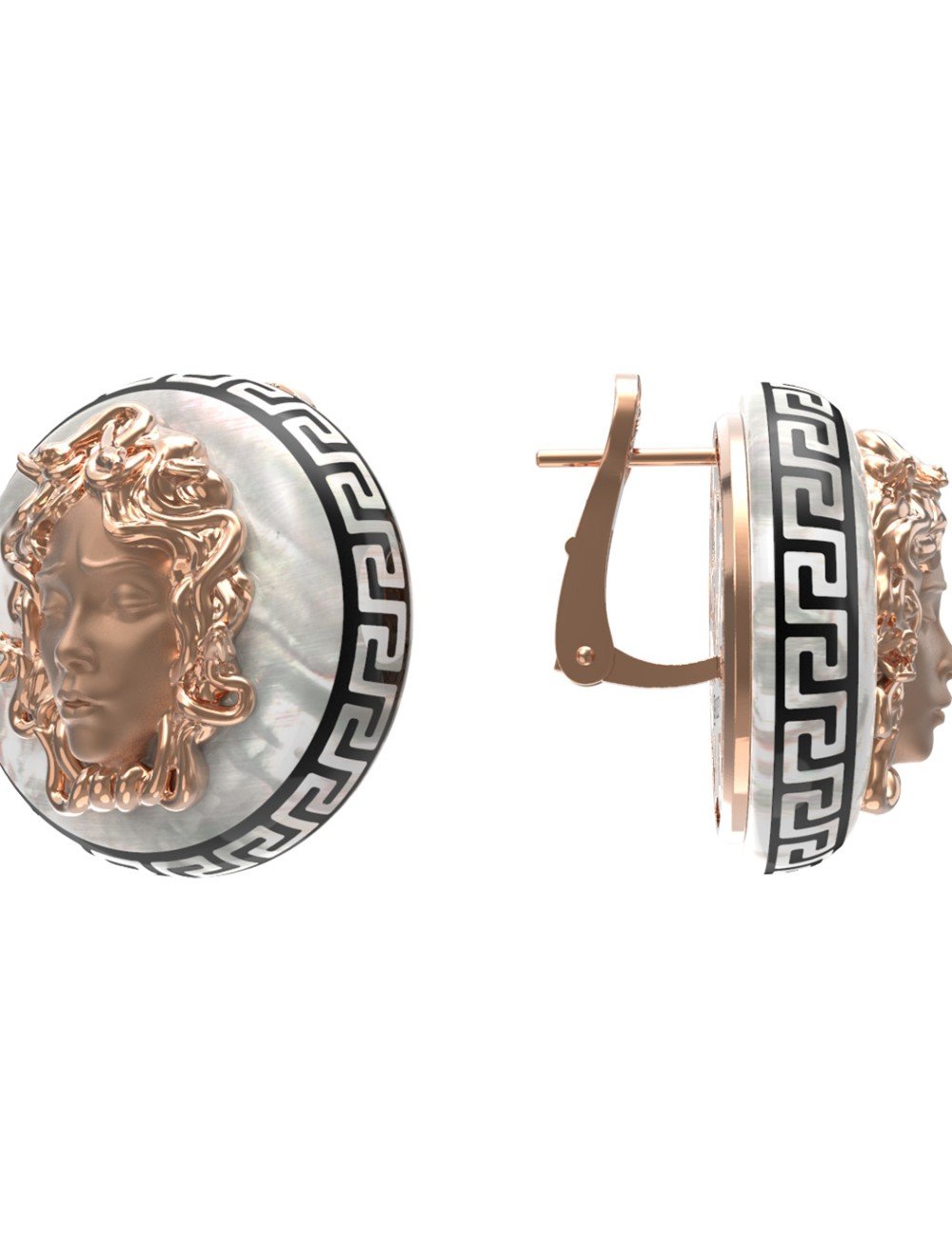 Серьги из золота c эмалью и перламутром