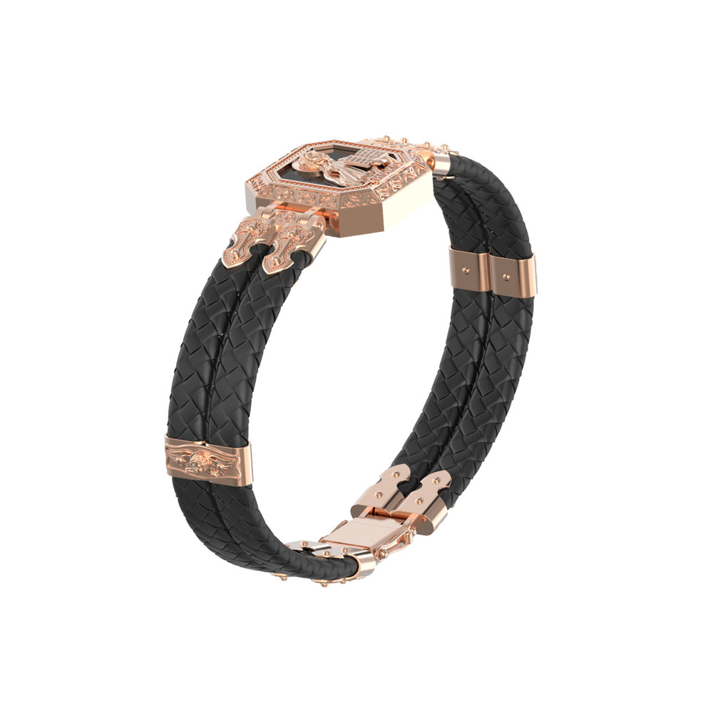 Браслет из красного золота 585 пробы c шнурком и ониксом