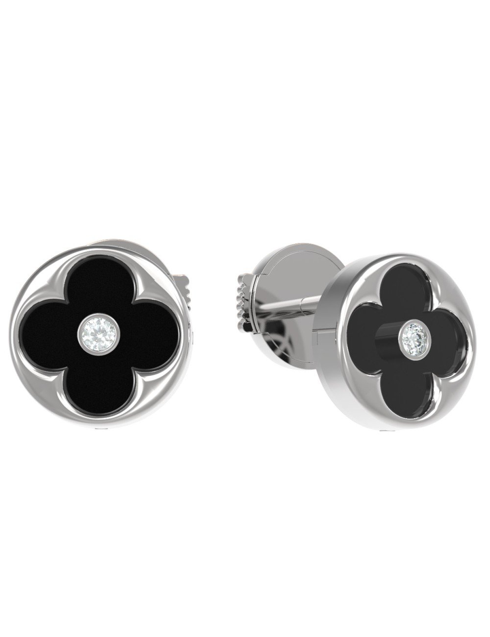 Серьги из белого золота c бриллиантами и ониксом