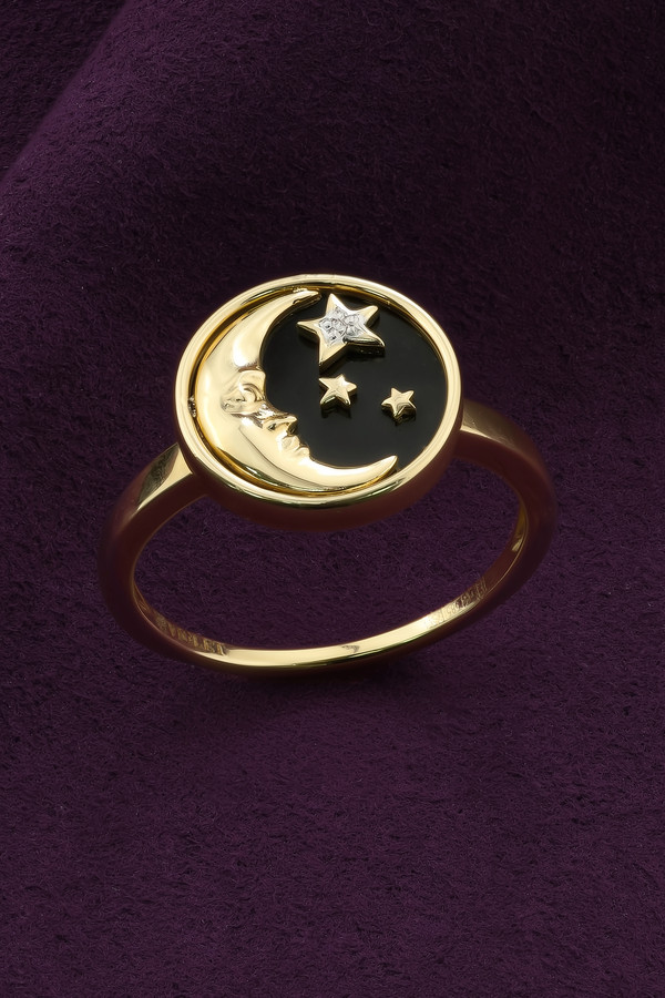 Кольцо из лимонного золота 585 пробы c бриллиантами и ониксом