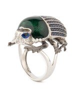 Кольцо из белого золота c эмалью, фианитом и сапфиром