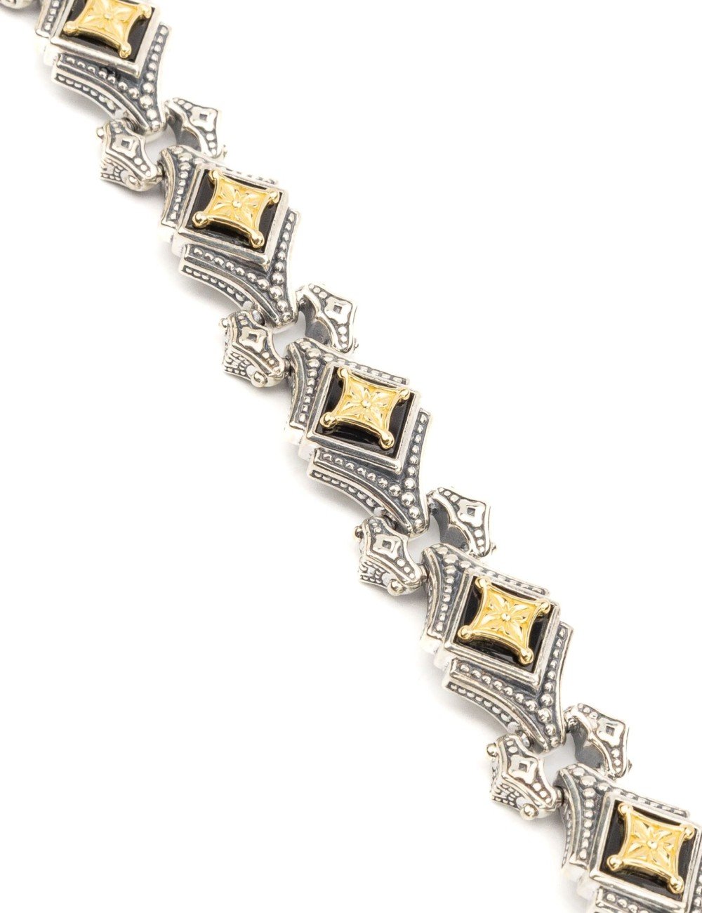 Браслет из серебра и золота c ониксом и рубином