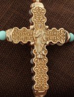 Крест из золота c бирюзой и кахолонгом