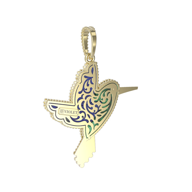 Подвеска из лимонного золота 585 пробы c эмалью, лазуритом и малахитом