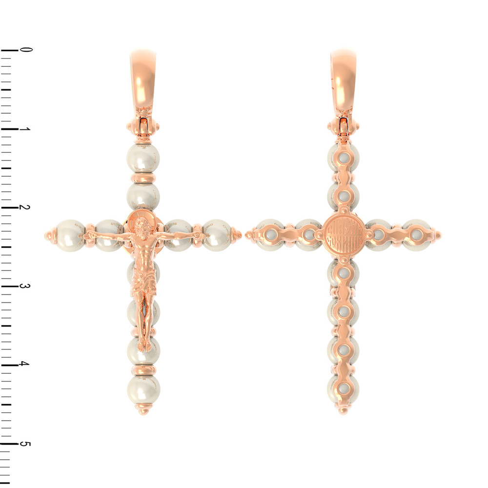 Крест из красного золота 585 пробы c жемчугом