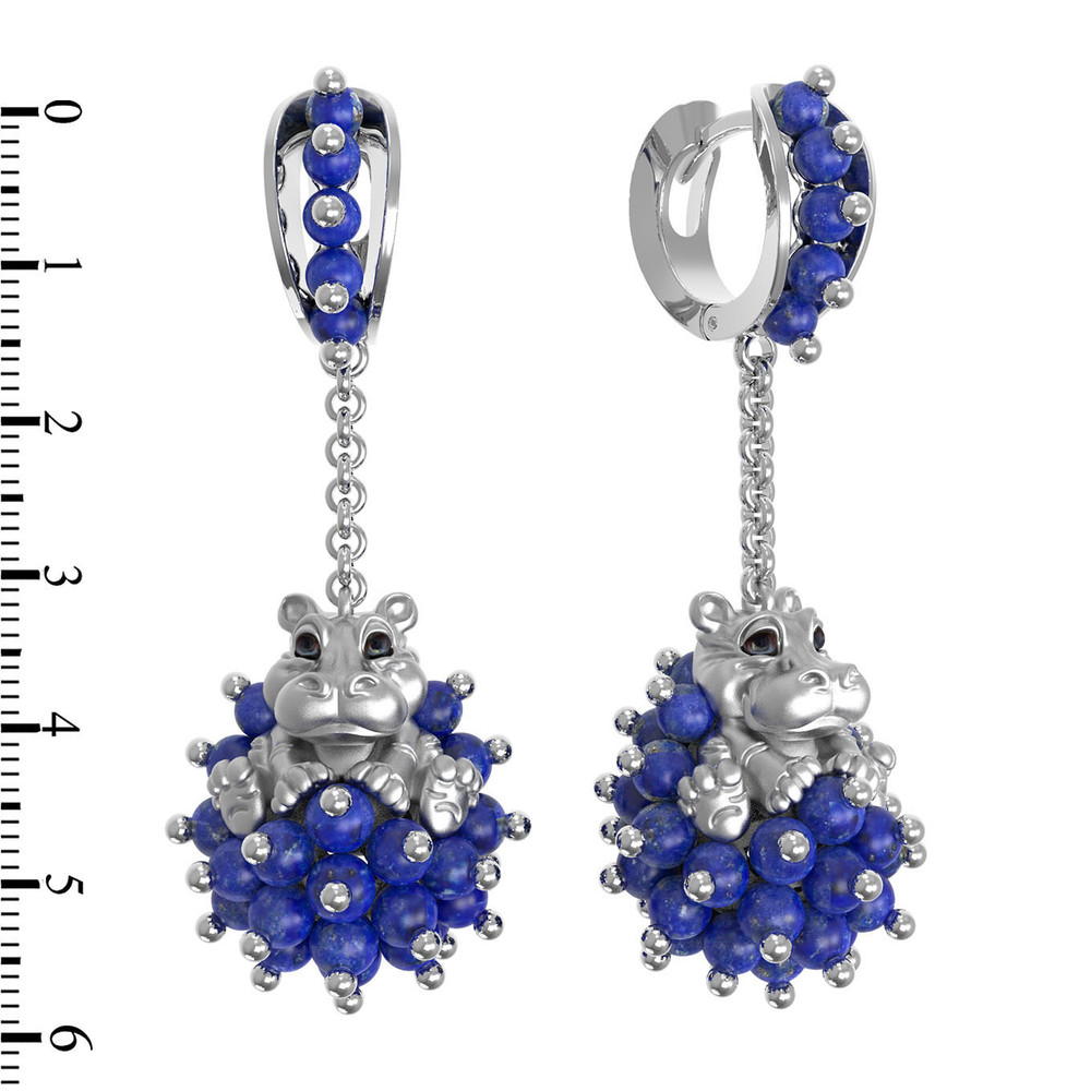 Серьги из белого золота 585 пробы c эмалью и лазуритом