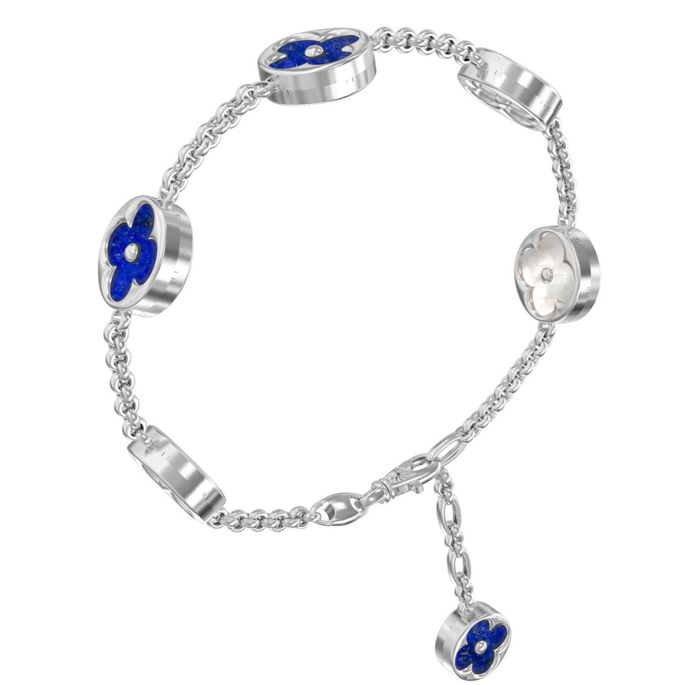 Браслет из белого золота 585 пробы c лазуритом и перламутром