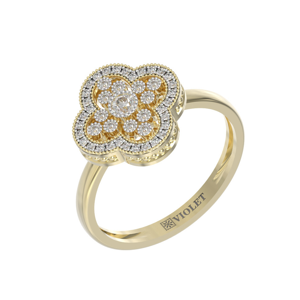 Кольцо из лимонного золота 585 пробы c бриллиантами