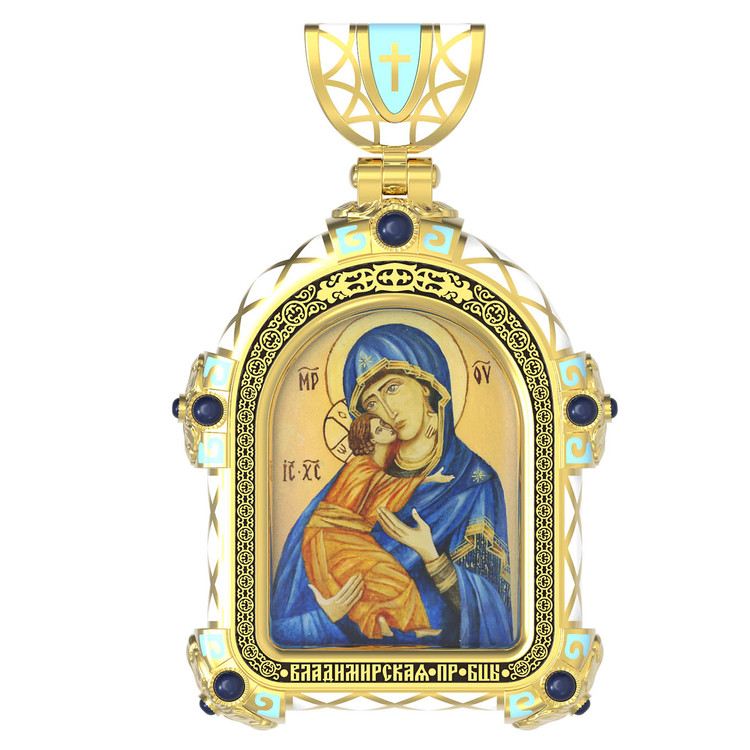 Нательная икона из лимонного золота 585 пробы c эмалью, иконописью и темперой