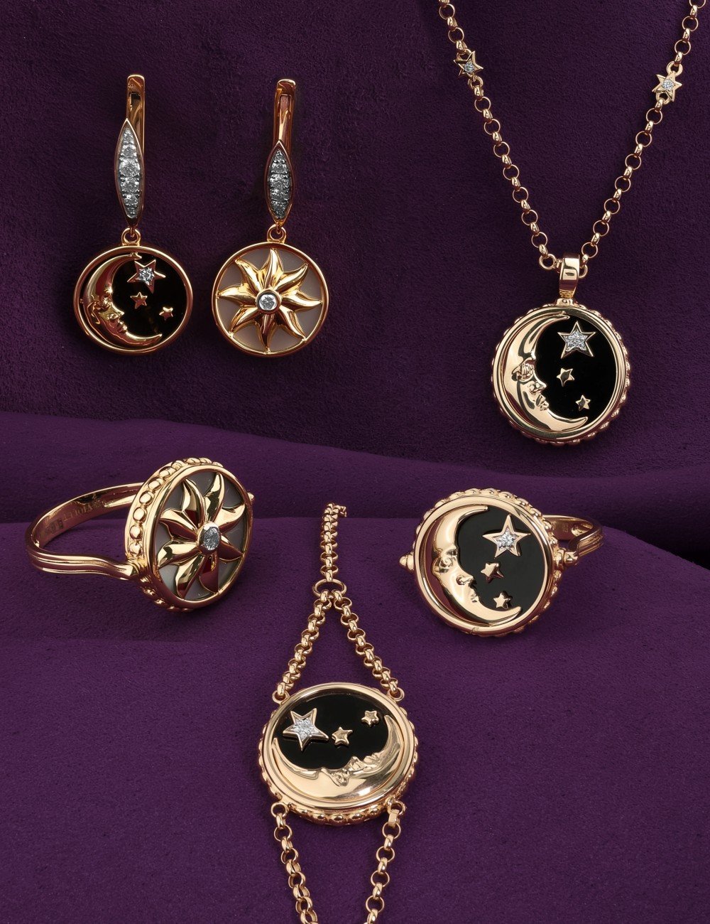 Браслет из золота c бриллиантами, ониксом и перламутром