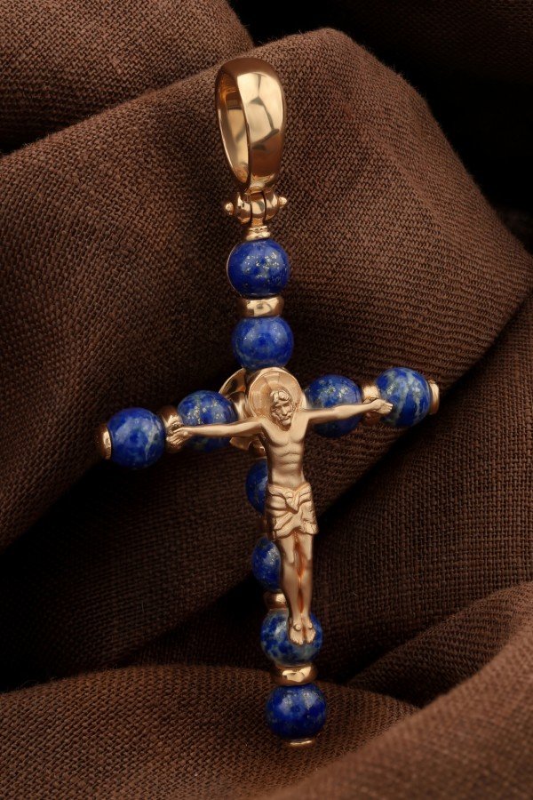 Крест из золота c лазуритом