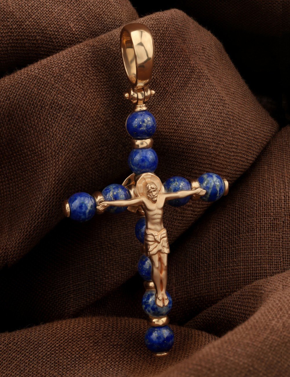 Крест из золота c лазуритом