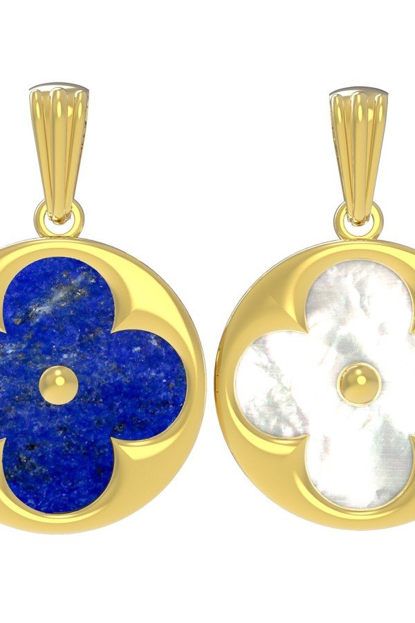 Подвеска из лимонного золота c лазуритом и перламутром