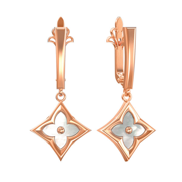 Серьги из красного золота 585 пробы c перламутром