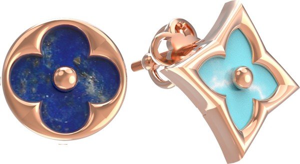 Серьги из золота c бирюзой и лазуритом