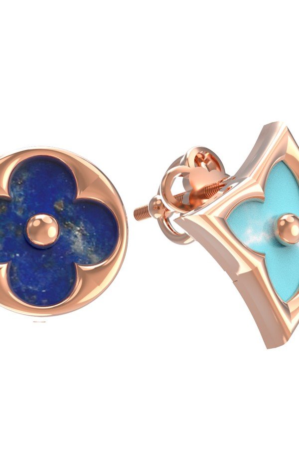 Серьги из золота c бирюзой и лазуритом