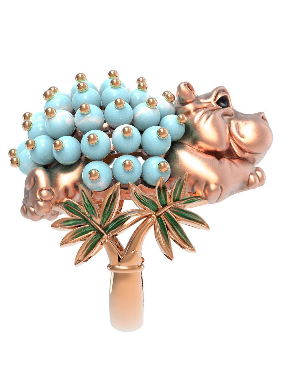 Кольцо из золота c эмалью и бирюзой