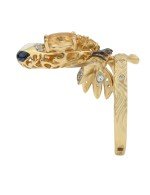 Кольцо из лимонного золота c эмалью, фианитом, цитрином и сапфиром