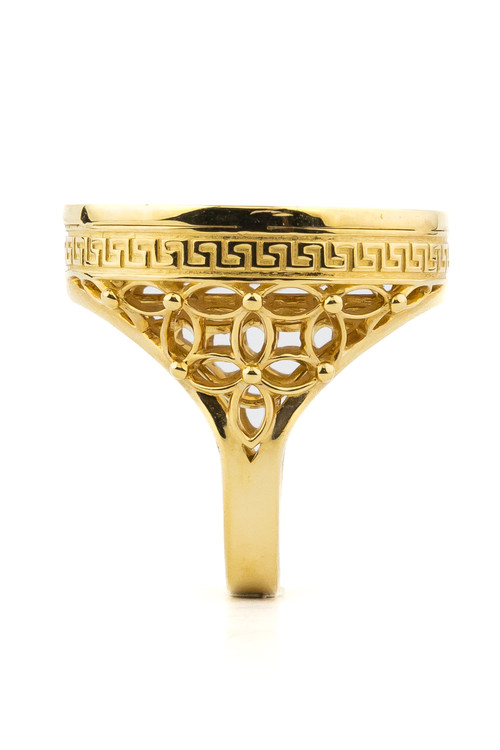 Кольцо из лимонного золота 585 пробы c эмалью и перламутром