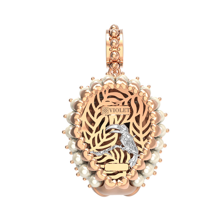 Подвеска из красного золота 585 пробы c эмалью и жемчугом