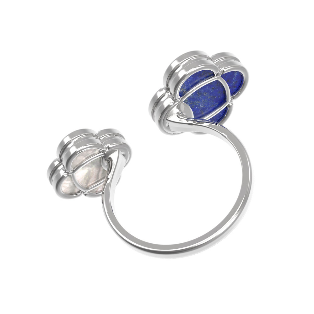 Кольцо из белого золота 585 пробы c лазуритом и перламутром