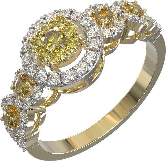 Кольцо из лимонного золота c бриллиантами и сапфиром