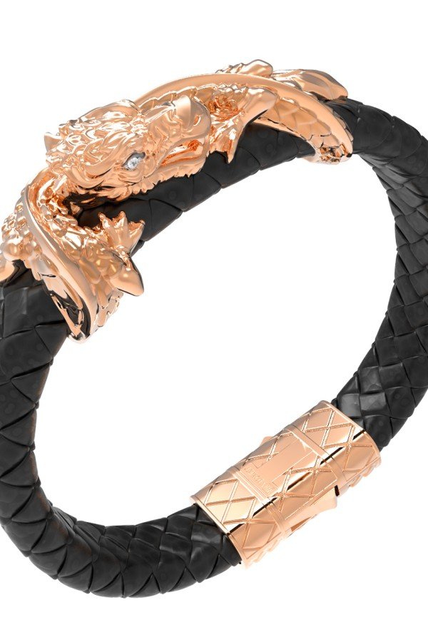 Браслет из золота c бриллиантами и кожаным шнурком