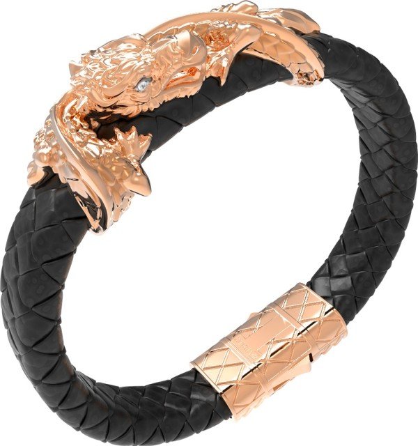 Браслет из золота c бриллиантами и кожаным шнурком