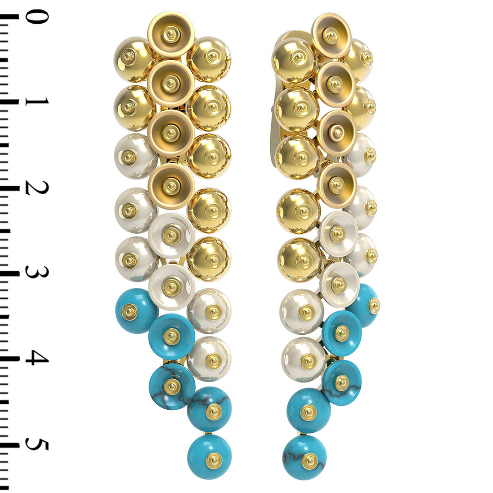 Серьги из лимонного золота 585 пробы c бирюзой и перламутром