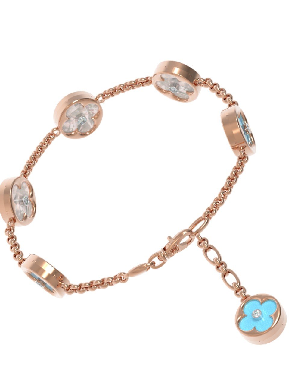 Браслет из золота c бриллиантами, бирюзой и перламутром