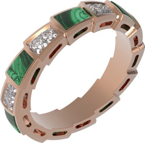 Кольцо из золота c бриллиантами и малахитом