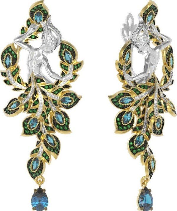 Серьги из лимонного золота c фианитом и топазом London Blue