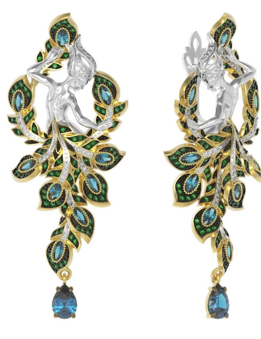 Серьги из лимонного золота c фианитом и топазом London Blue