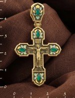 Крест из лимонного золота c эмалью и хризопразом