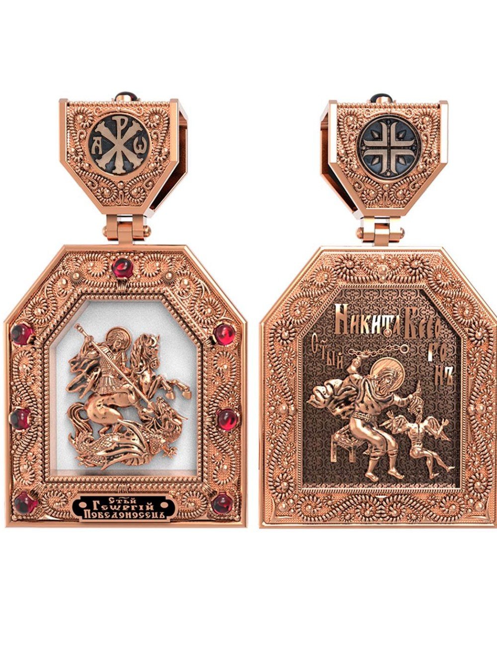 Образок из золота c эмалью и рубином