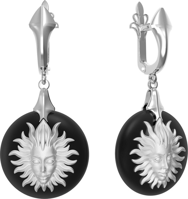 Серьги из белого золота 585 пробы c ониксом