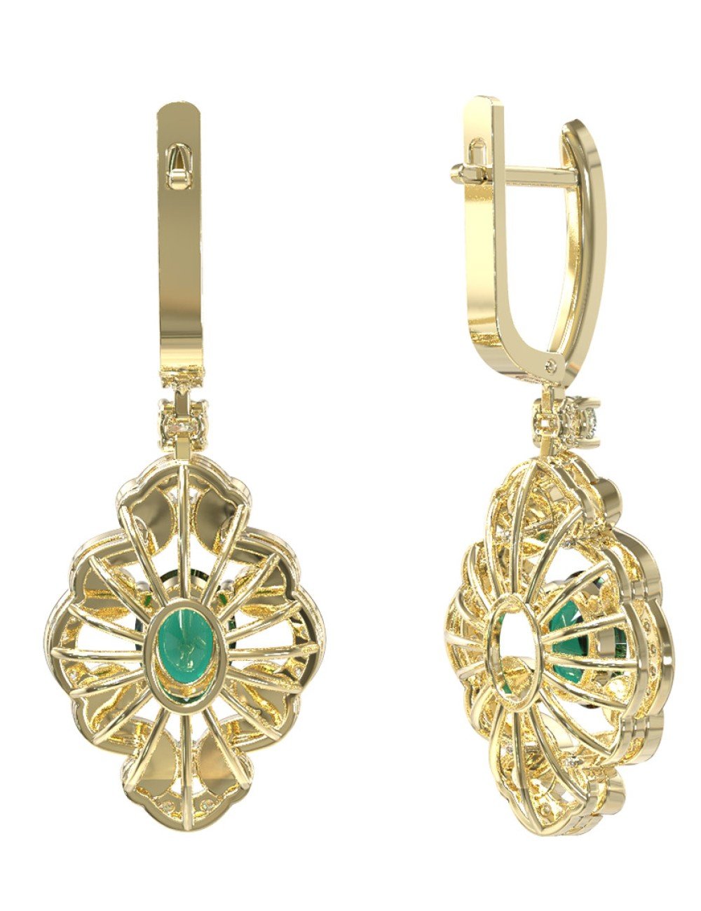 Серьги из лимонного золота c бриллиантами и изумрудом