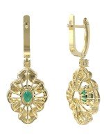 Серьги из лимонного золота c бриллиантами и изумрудом