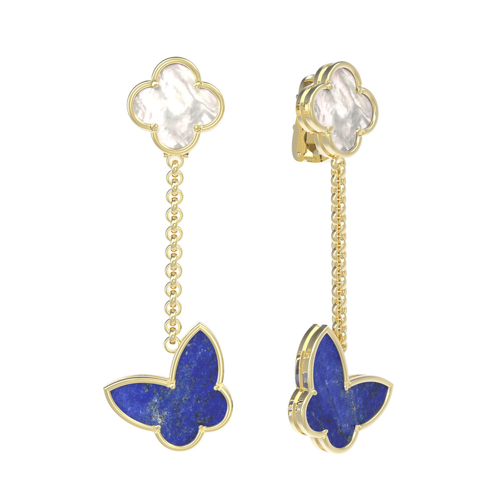 Серьги из лимонного золота 585 пробы c лазуритом и перламутром