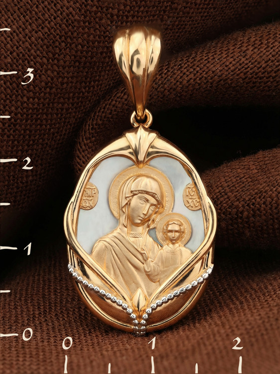 Нательная икона из красного золота 585 пробы c перламутром