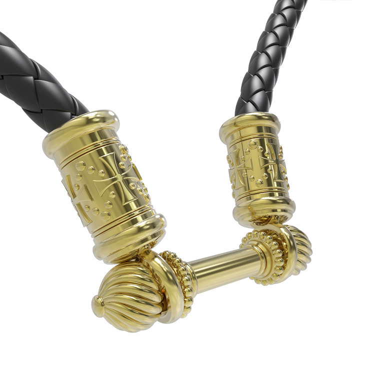 Цепь-шнурок кожа из лимонного золота 585 пробы c кожаным шнурком