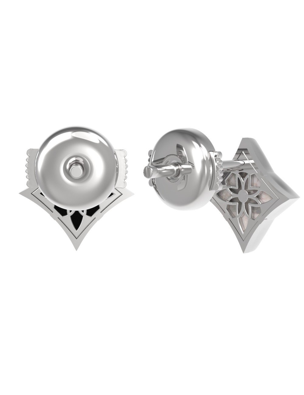 Серьги из белого золота c ониксом и перламутром