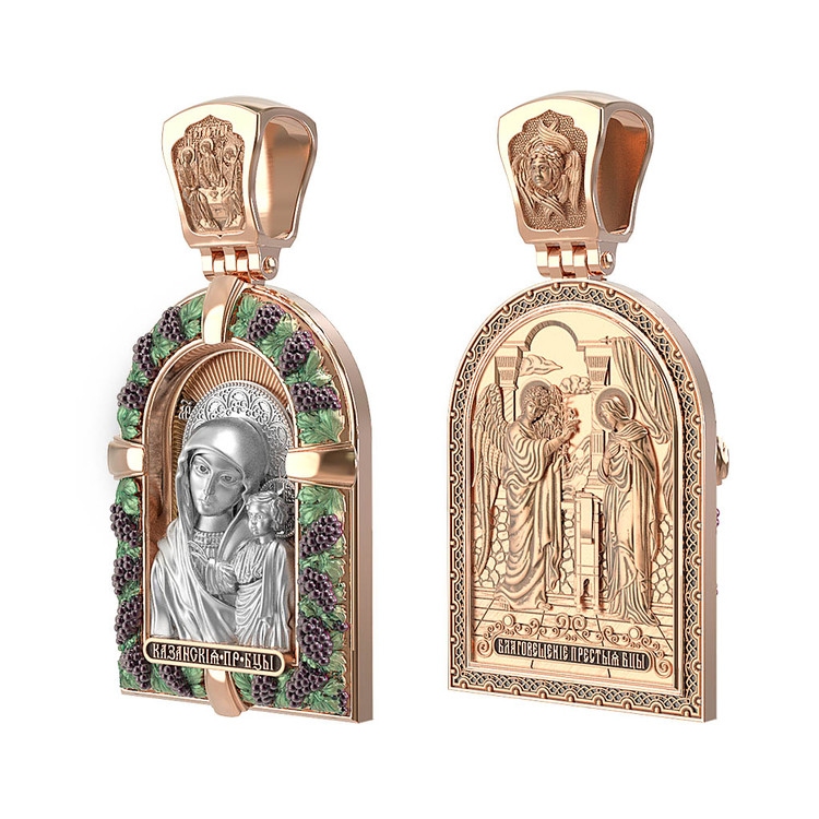 Нательная икона из красного золота 585 пробы c эмалью